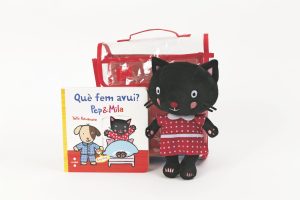 Portada del producto:  Pep i Mila. Lot Què fem avui? Llibre + nino Mila